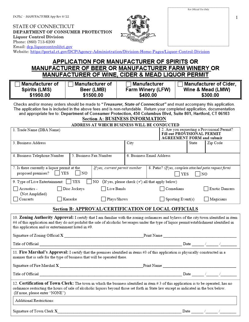 Application For Manufacturer | Pdf Fpdf Doc Docx | Connecticut