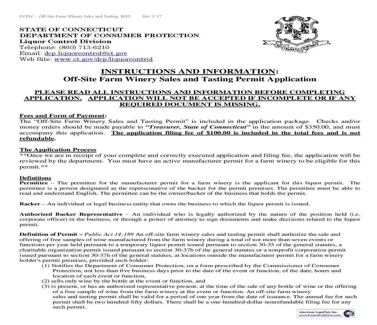 Application For Off-Site Farm Winery Sales | Pdf Fpdf Doc Docx | Connecticut