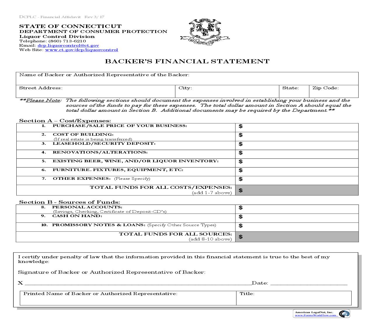 Backers Financial Statement | Pdf Fpdf Doc Docx | Connecticut