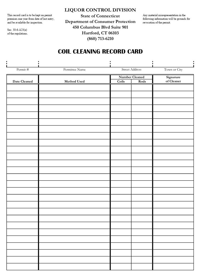 Coil Cleaning Record Card | Pdf Fpdf Doc Docx | Connecticut