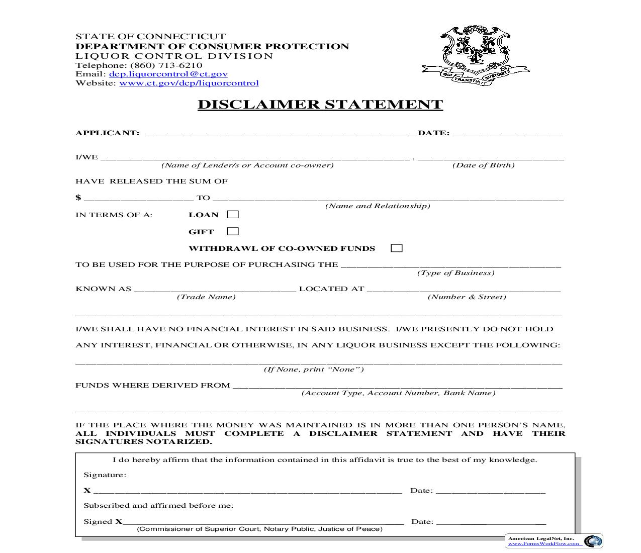 Disclaimer Statement | Pdf Fpdf Doc Docx | Connecticut
