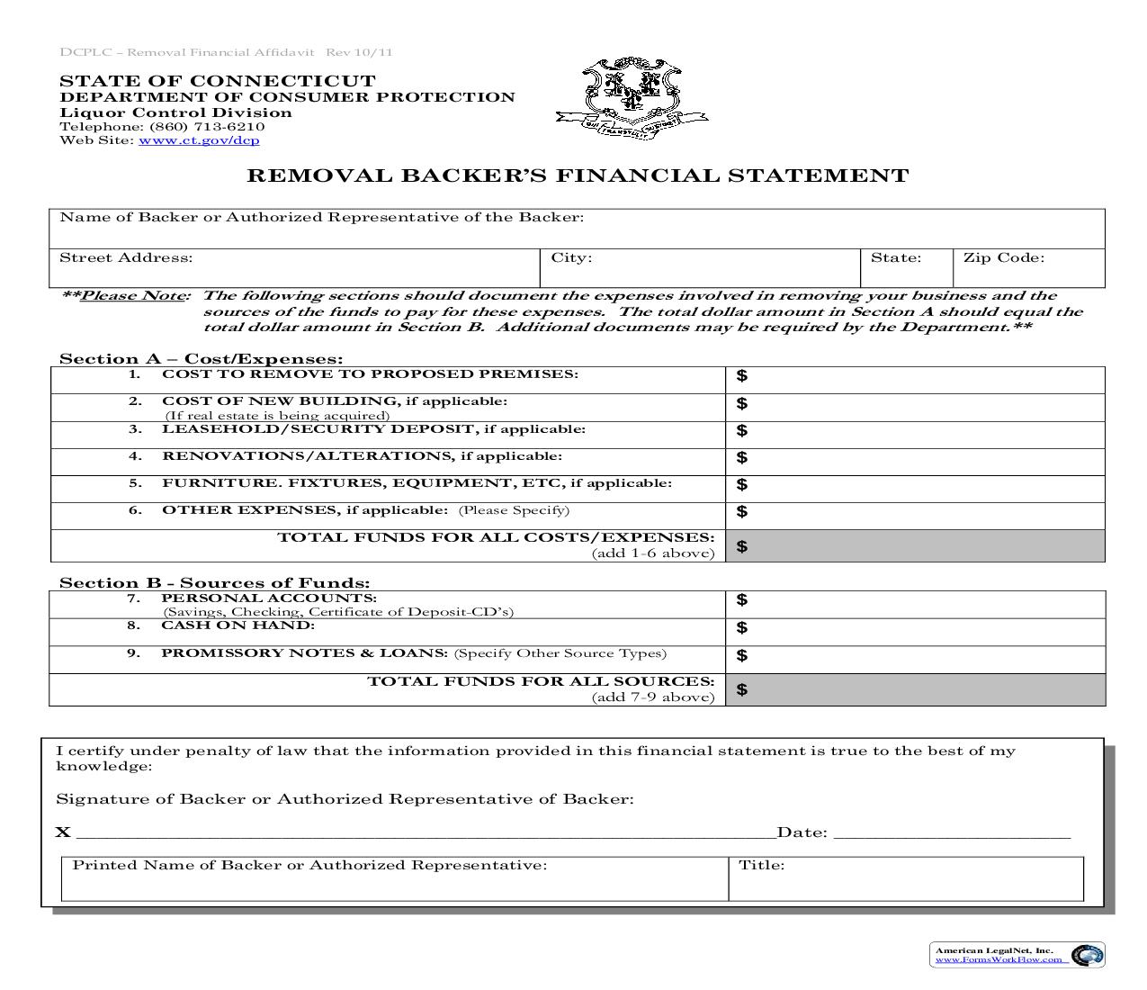 Removal Backers Financial Statement | Pdf Fpdf Doc Docx | Connecticut