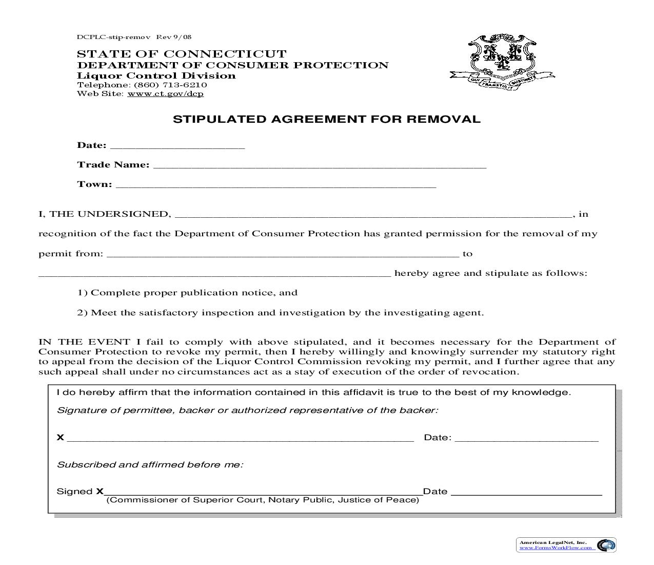 Stipulated Agreement For Removal | Pdf Fpdf Doc Docx | Connecticut