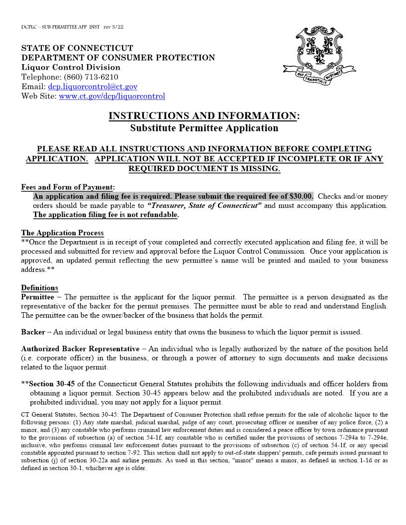 Substitute Permittee Application | Pdf Fpdf Doc Docx | Connecticut