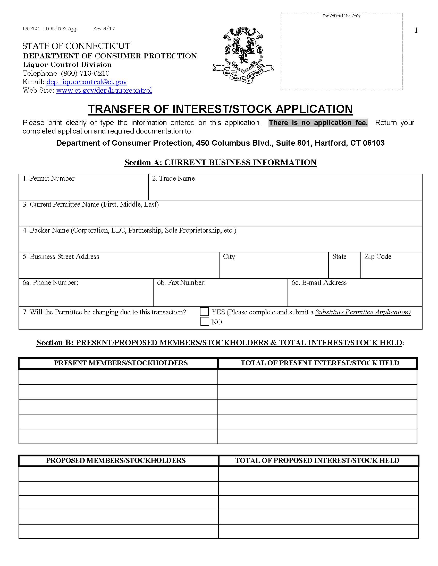 Transfer Of Interest Stock Application | Pdf Fpdf Doc Docx | Connecticut