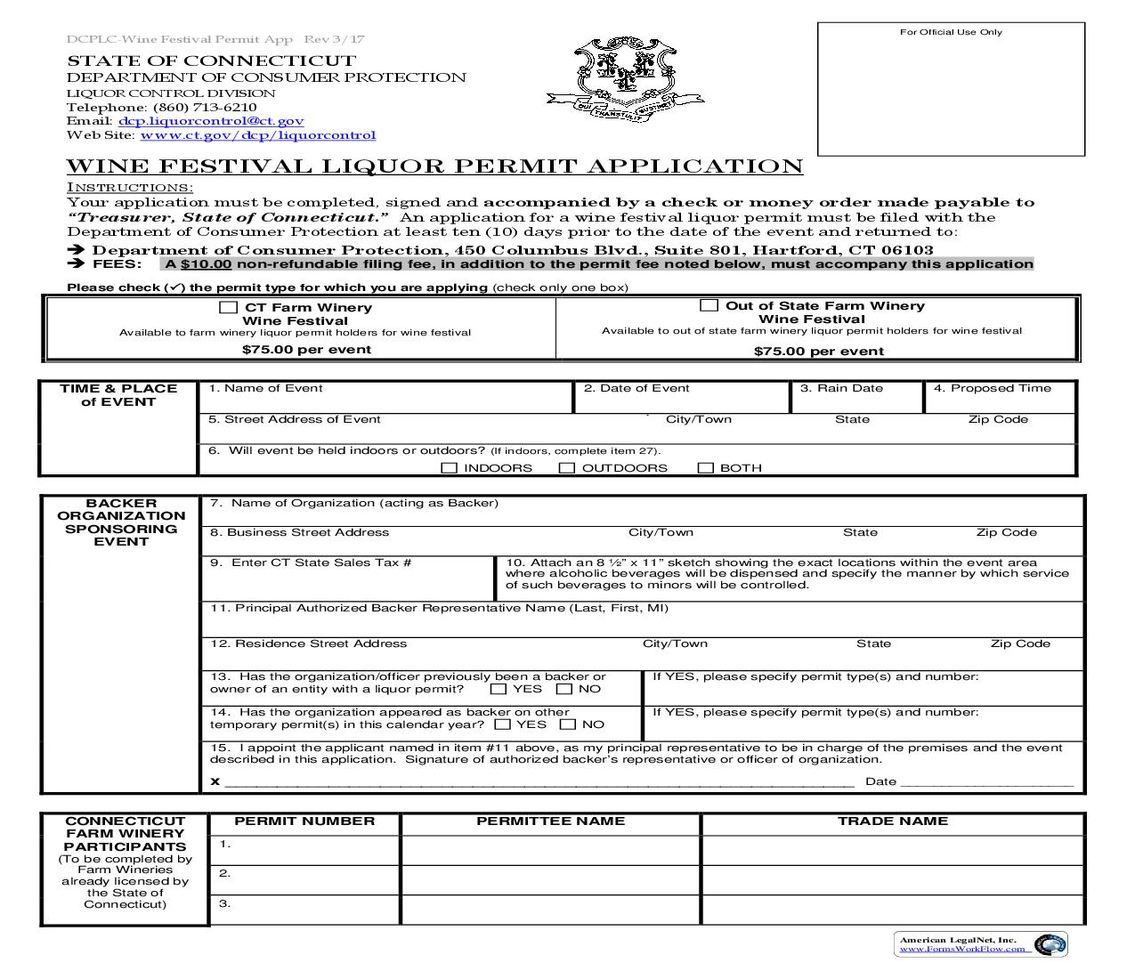 Wine Festival Liquor Permit Application | Pdf Fpdf Doc Docx | Connecticut