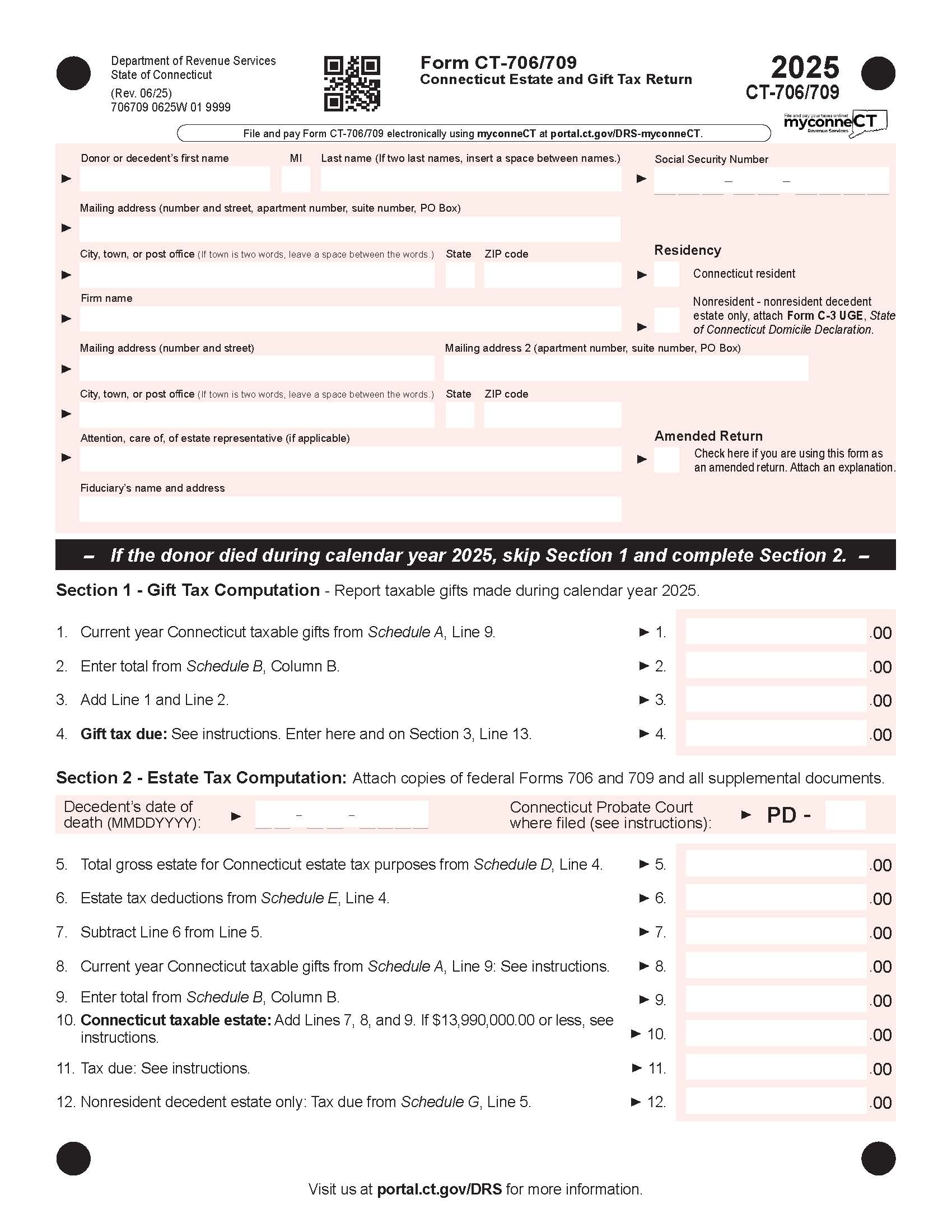 Estate And Gift Tax Return {CT-706 709} | Pdf Fpdf Docx | Connecticut