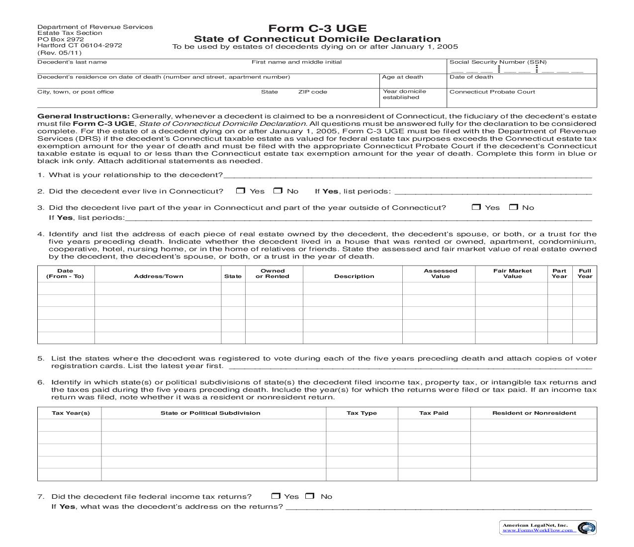State Of Connecticut Domicile Declaration {C-3} | Pdf Fpdf Doc Docx | Connecticut