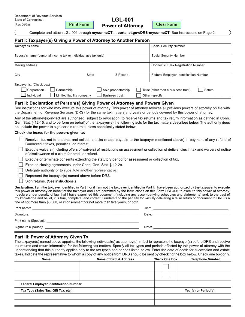 Power Of Attorney {LGL-001} | Pdf Fpdf Docx | Connecticut