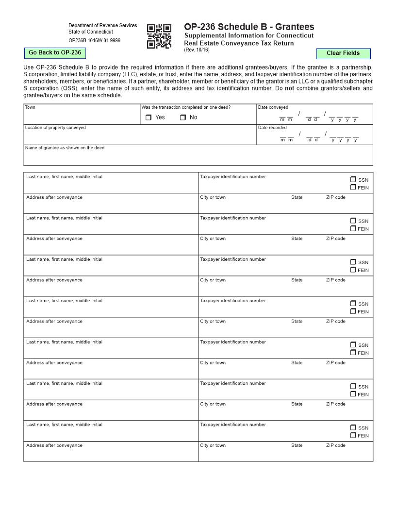 Supplemental Information For Real Estate Conveyance Tax Return {OP-236 Schedule B} | Pdf Fpdf Docx | Connecticut