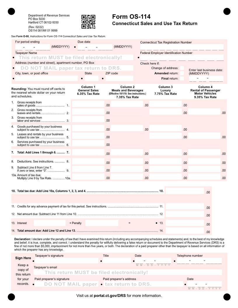 Sales And Use Tax Return {OS-114} | Pdf Fpdf Docx | Connecticut