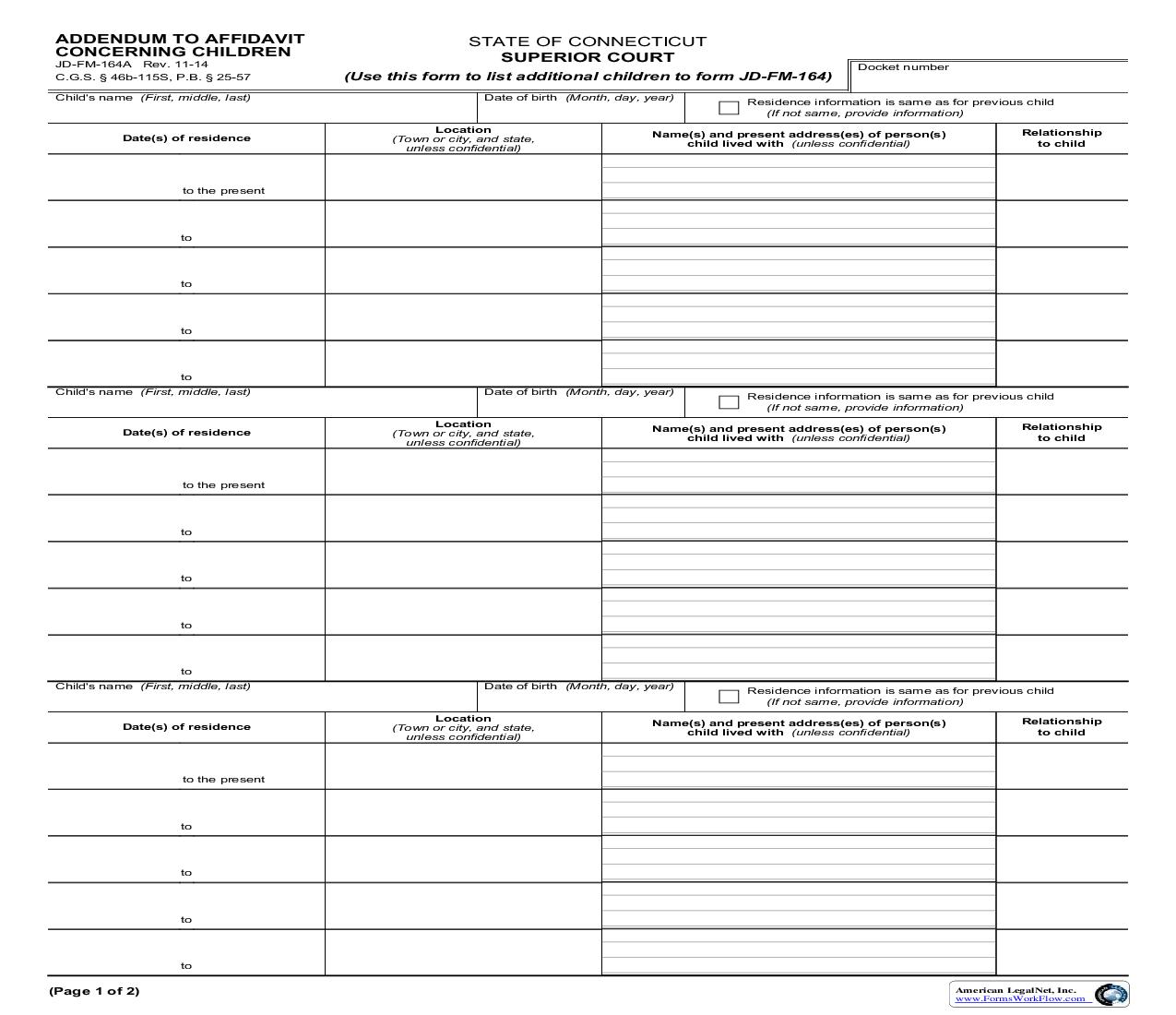 Addendum To Affidavit Concerning Children {JD-FM-164A} | Pdf Fpdf Doc Docx | Connecticut