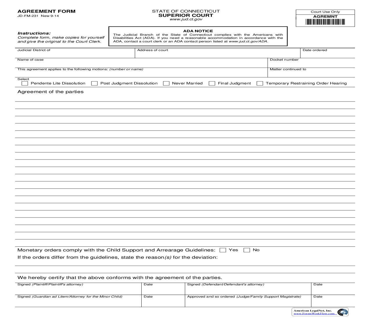 Agreement Form {JD-FM-231} | Pdf Fpdf Doc Docx | Connecticut