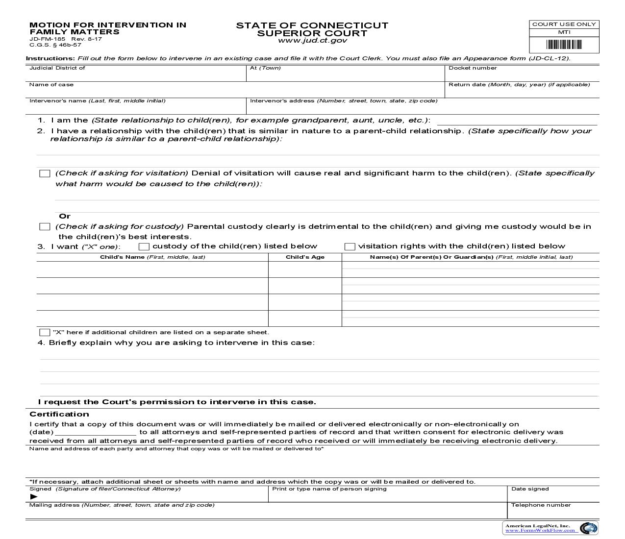 Motion For Intervention In Family Matters {JD-FM-185} | Pdf Fpdf Doc Docx | Connecticut