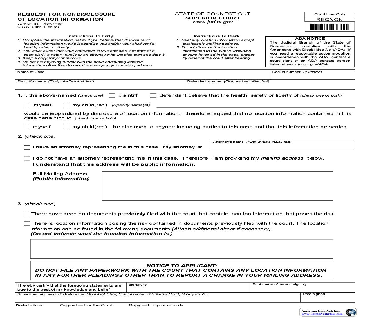 Request For Nondisclosure Of Location Information {JD-FM-188} | Pdf Fpdf Doc Docx | Connecticut