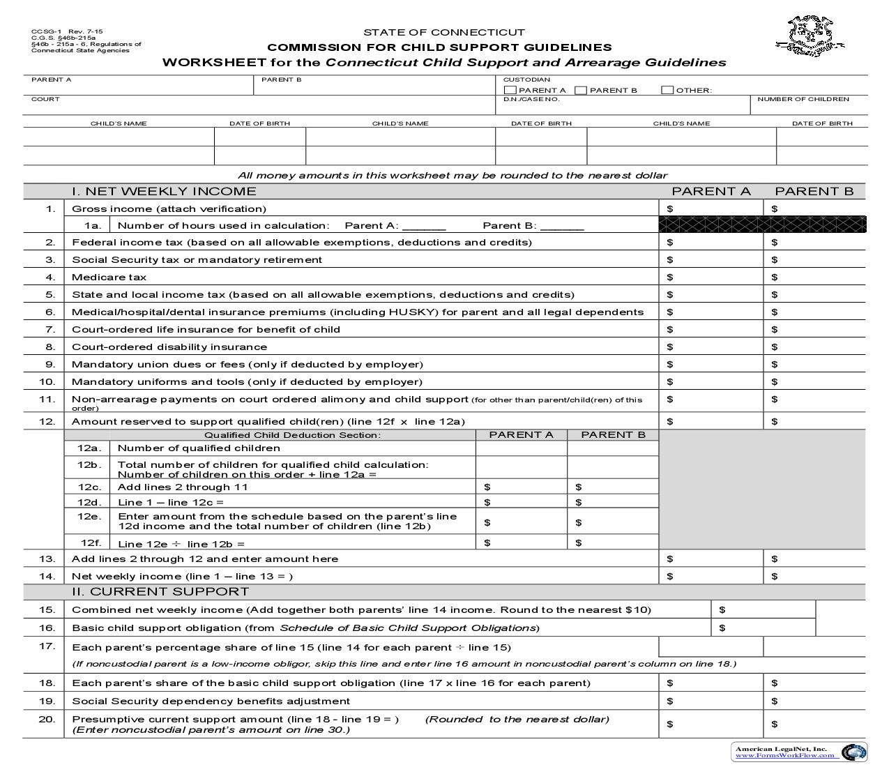 Worksheet For The Connecticut Child Support And Arrearage Guidelines {CCSG-1} | Pdf Fpdf Doc Docx | Connecticut