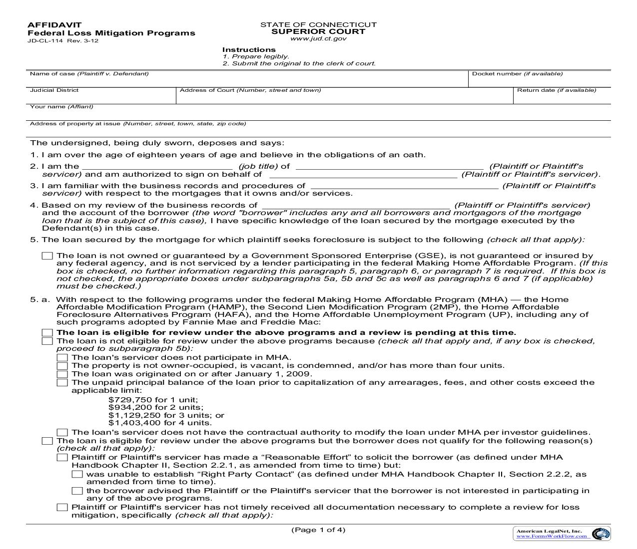 Affidavit Federal Loss Mitigation Programs {JD-CL-114} | Pdf Fpdf Doc Docx | Connecticut