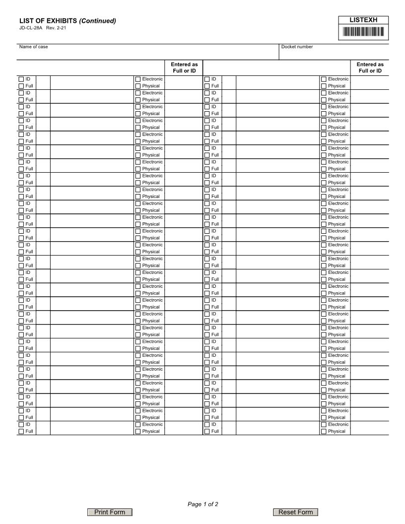 List Of Exhibits (Continued) {JD-CL-28A} | Pdf Fpdf Doc Docx | Connecticut