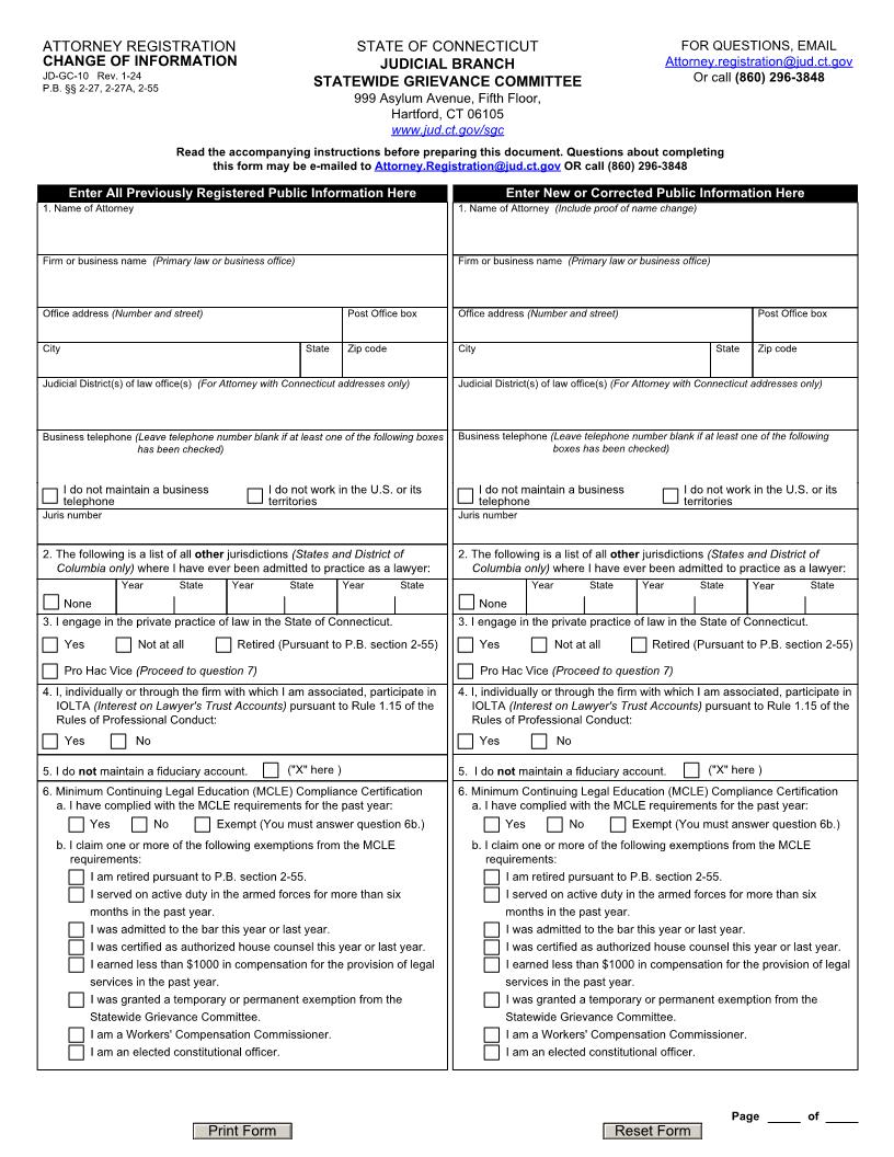 Attorney Registration Change Of Information {JD-GC-10} | Pdf Fpdf Docx | Connecticut