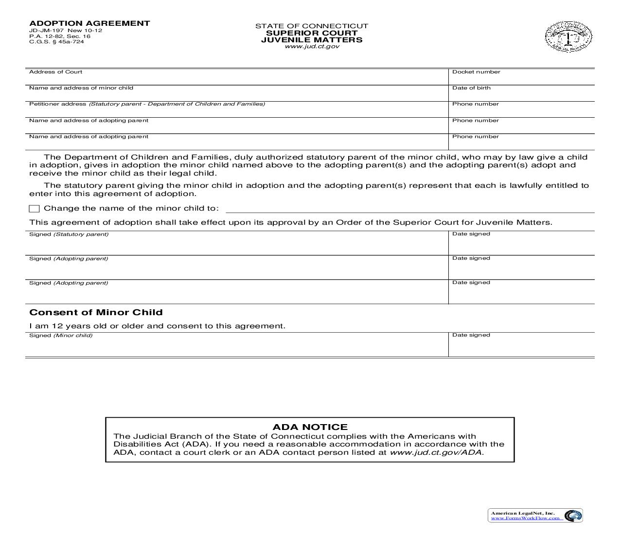 Adoption Agreement {JD-JM-197} | Pdf Fpdf Doc Docx | Connecticut