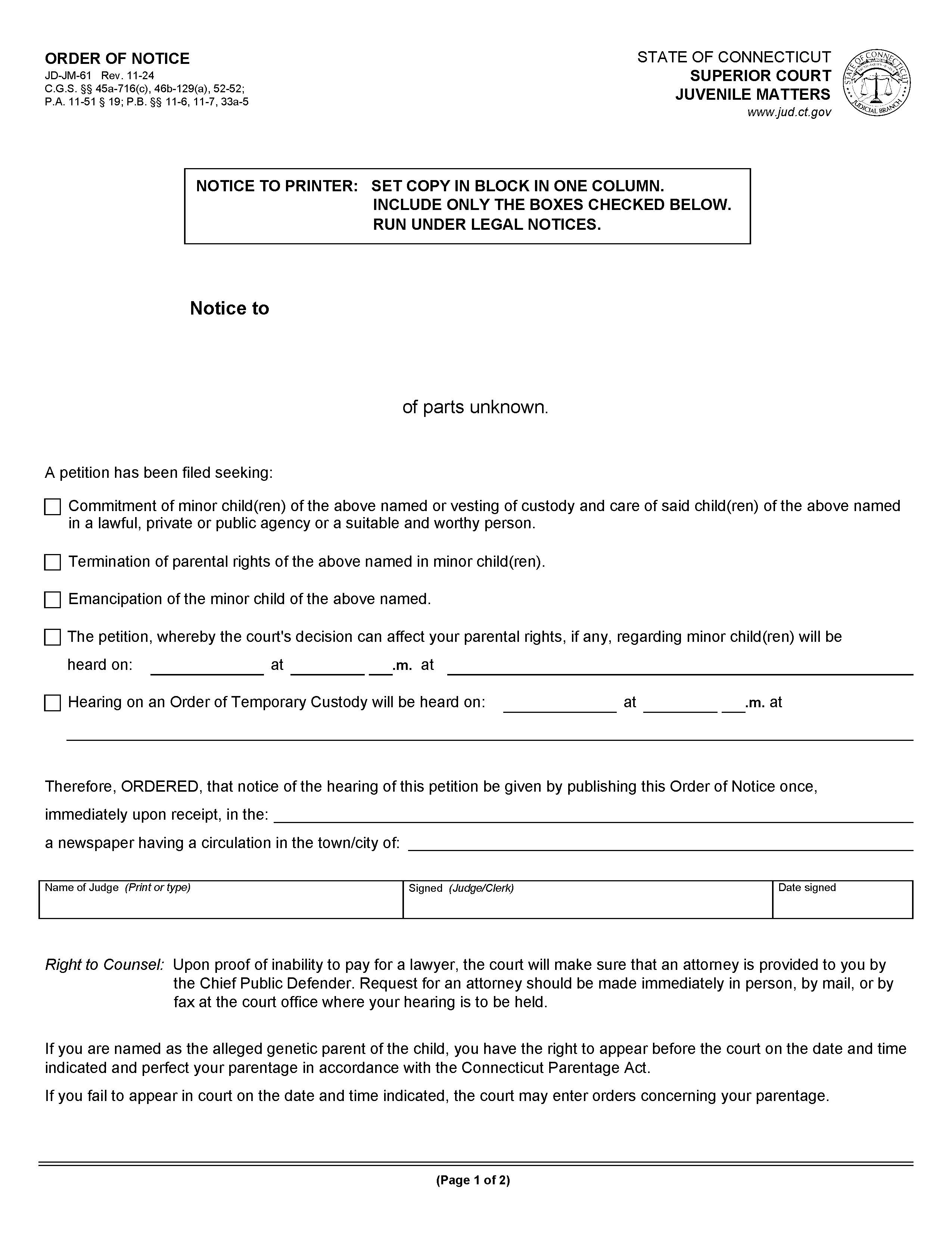 Order Of Notice {JD-JM-61} | Pdf Fpdf Doc Docx | Connecticut