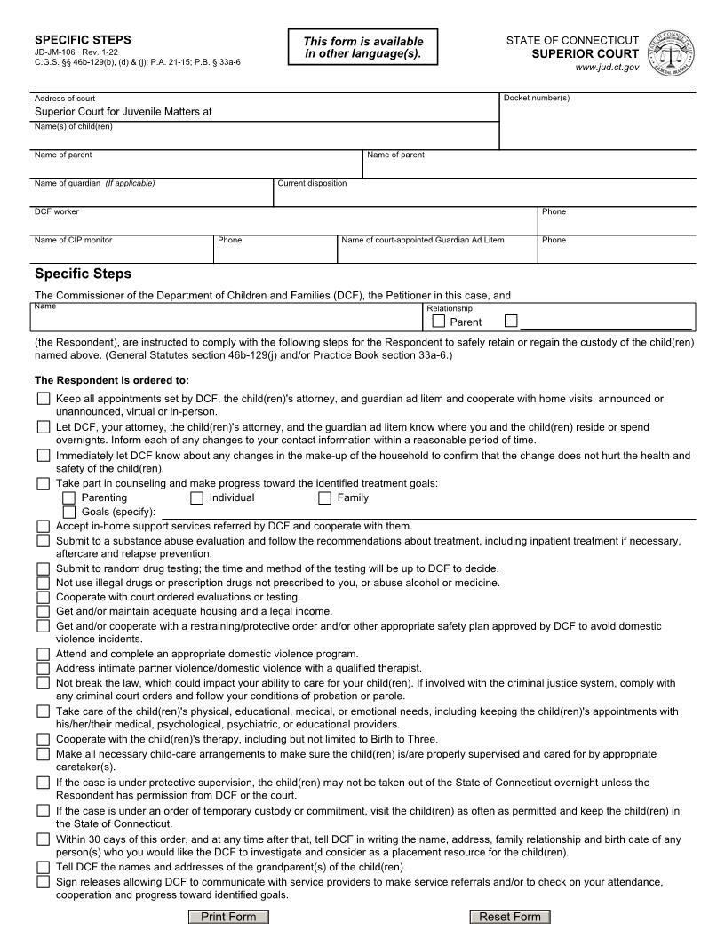 Specific Steps {JD-JM-106} | Pdf Fpdf Doc Docx | Connecticut