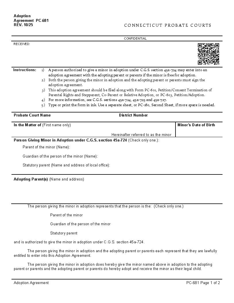 Agreement Of Adoption {PC-681} | Pdf Fpdf Docx | Connecticut