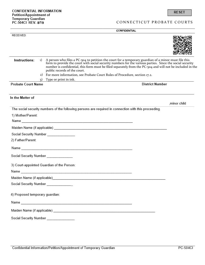Application Or Appointment Of Temporary Guardian {PC-504CI} | Pdf Fpdf Docx | Connecticut