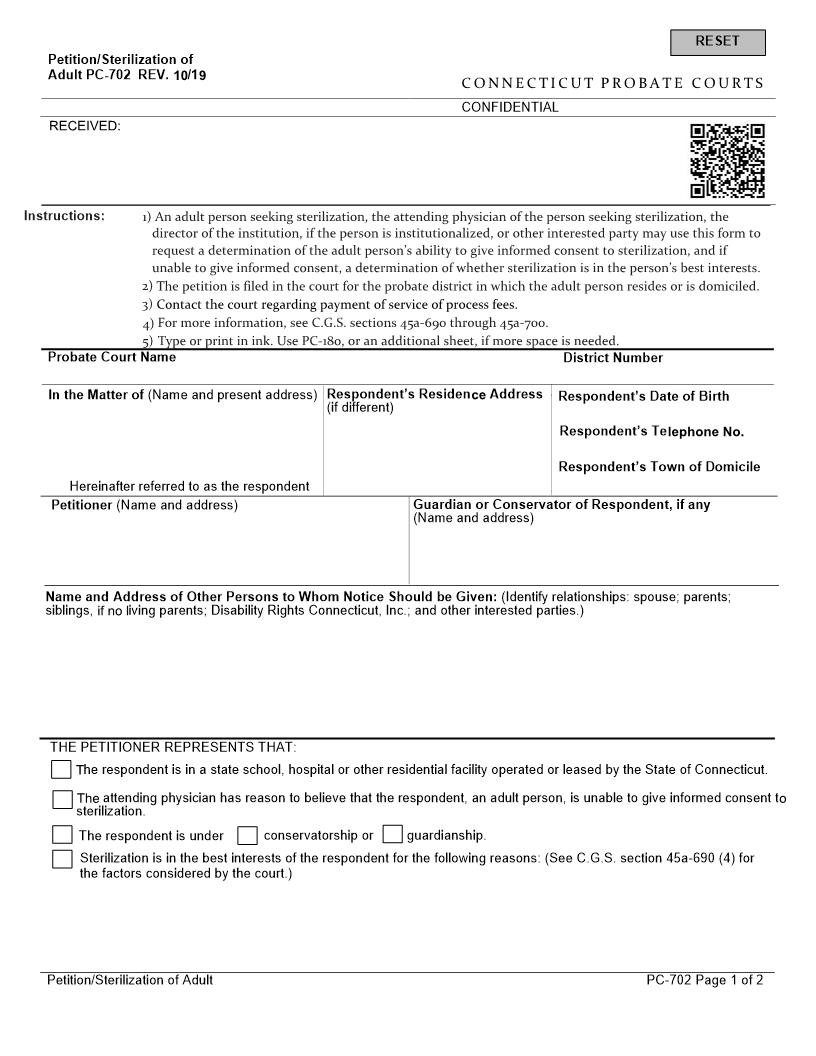 Application Sterilization Of Adult {PC-702} | Pdf Fpdf Docx | Connecticut