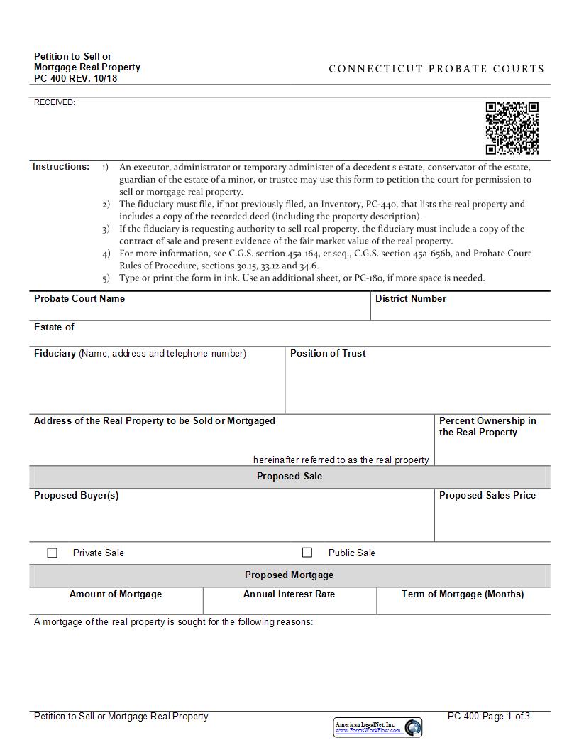 Application To Sell Or Mortgage Real Property {PC-400} | Pdf Fpdf Docx | Connecticut