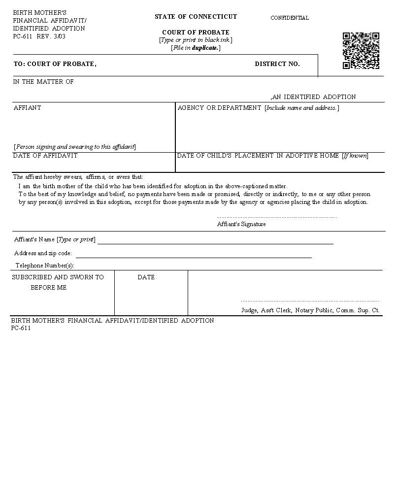 Birth Mothers Financial Adoption {PC-611} | Pdf Fpdf Doc Docx | Connecticut