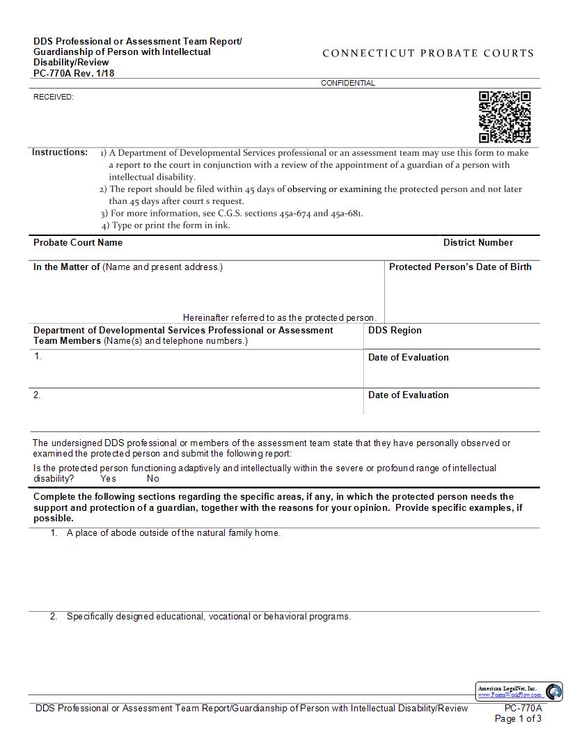 DDS Professional Or Assessment Of Person With Intellectual Disability {PC-770A} | Pdf Fpdf Docx | Connecticut
