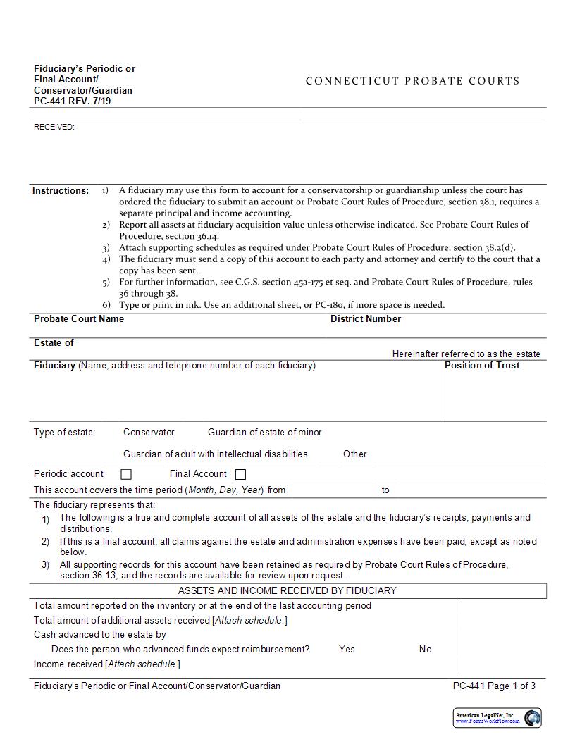 Fiduciarys Periodic Or Final Account {PC-441} | Pdf Fpdf Docx | Connecticut