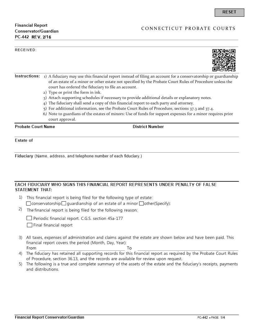 Financial Report Conservator Guardian {PC-442} | Pdf Fpdf Doc Docx | Connecticut