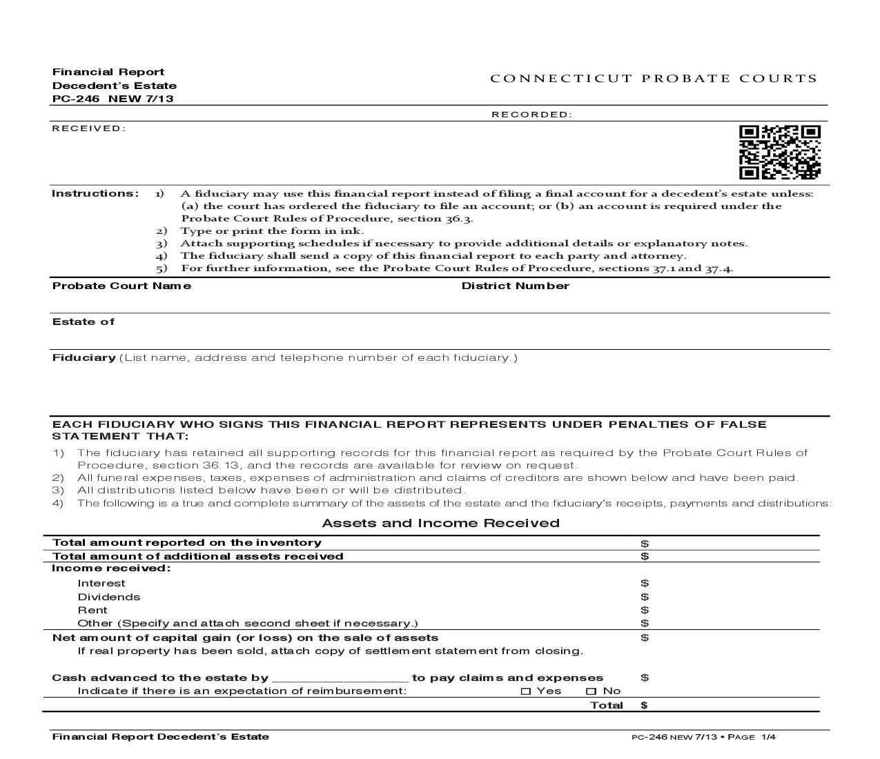 Financial Report Decedents Estate {PC-246} | Pdf Fpdf Doc Docx | Connecticut