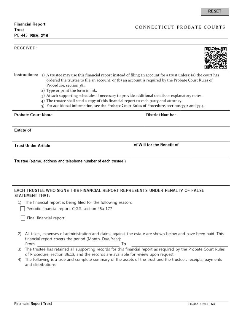 Financial Report Trust {PC-443} | Pdf Fpdf Doc Docx | Connecticut