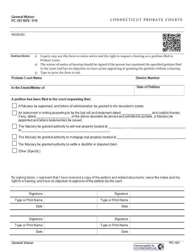 General Waiver {PC-181} | Pdf Fpdf Doc Docx | Connecticut