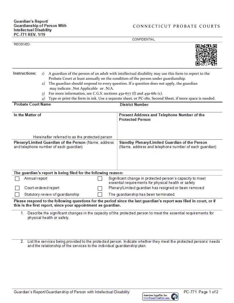 Guardians Report Guardianship Of Person With Intellectual Disability {PC-771} | Pdf Fpdf Docx | Connecticut