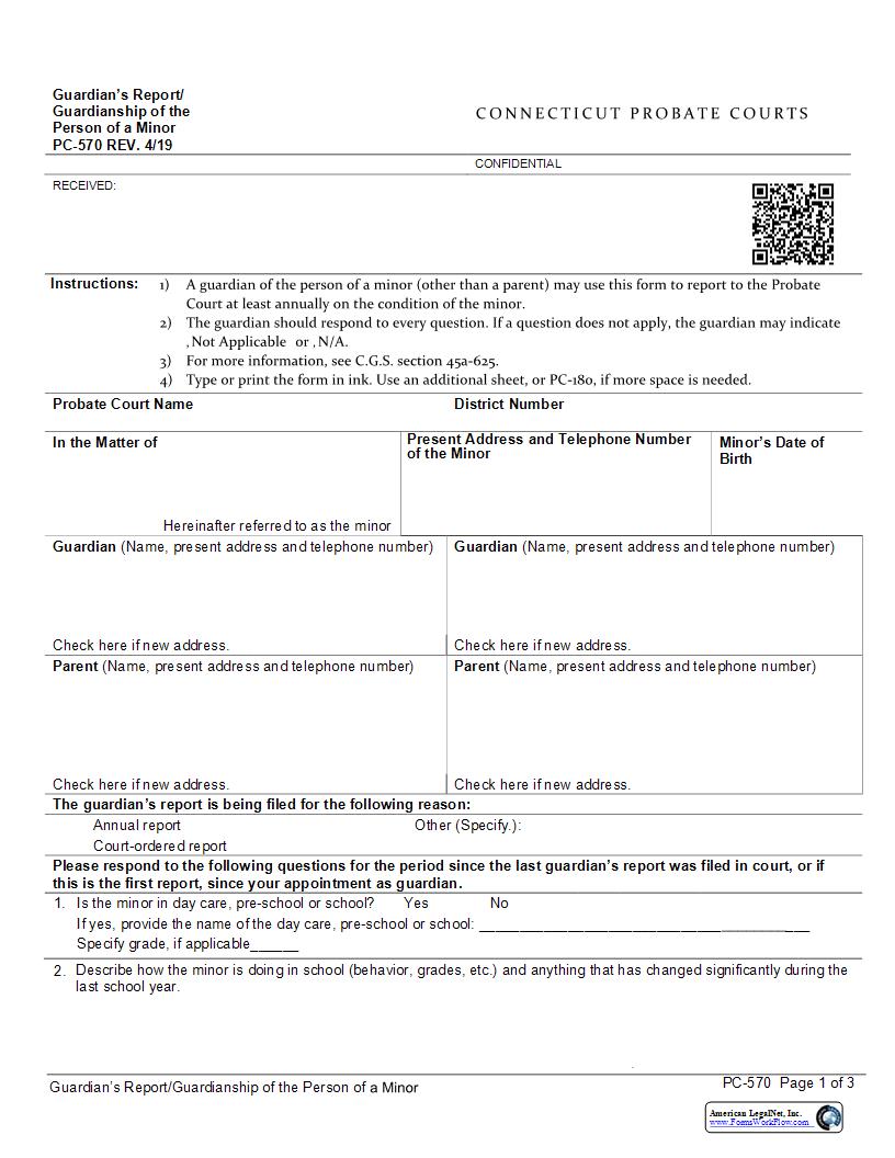 Guardians Report Guardianship Of The Person Of A Minor {PC-570} | Pdf Fpdf Docx | Connecticut