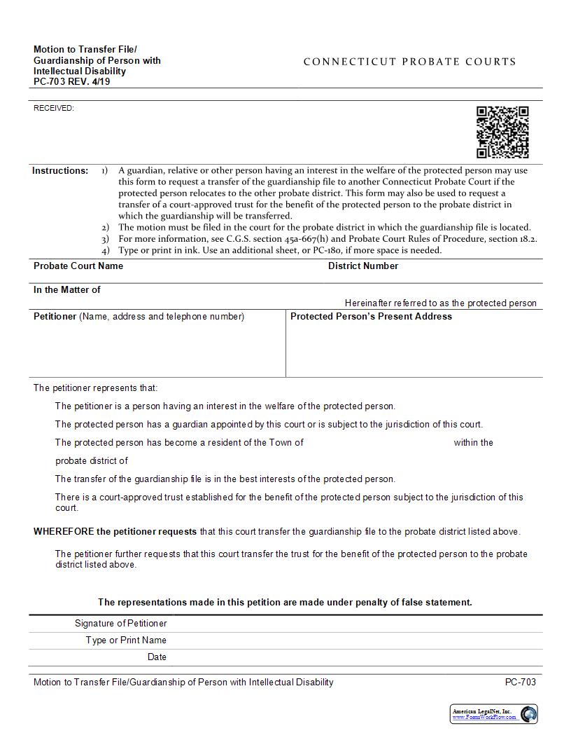 Motion To Transfer File Person With Intellectual Disability {PC-703} | Pdf Fpdf Docx | Connecticut