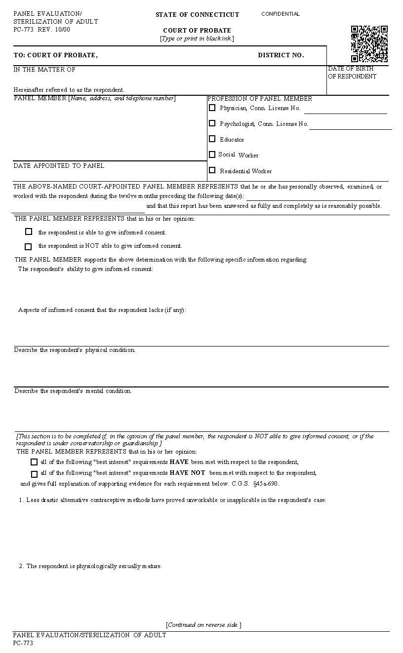 Panel Evaluation Sterilization Of Adult {PC-773} | Pdf Fpdf Docx | Connecticut