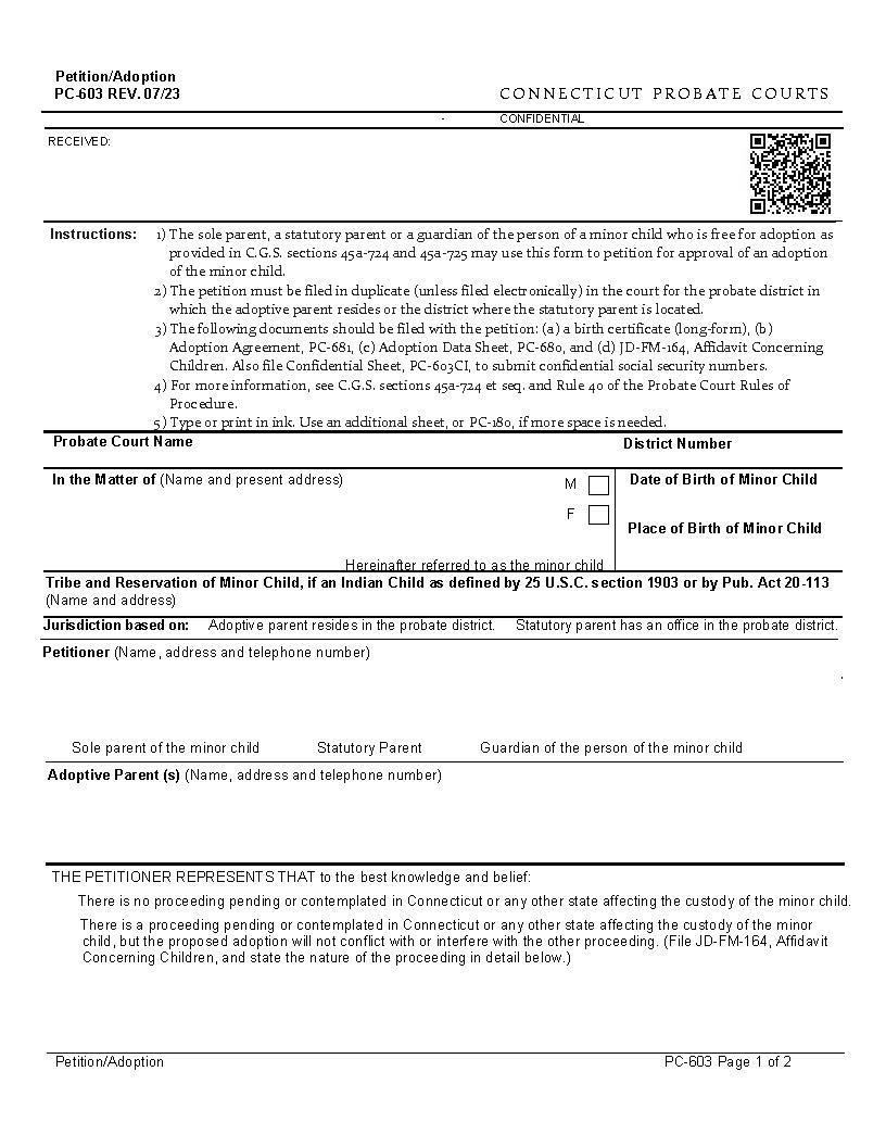 Petition Adoption {PC-603} | Pdf Fpdf Doc Docx | Connecticut