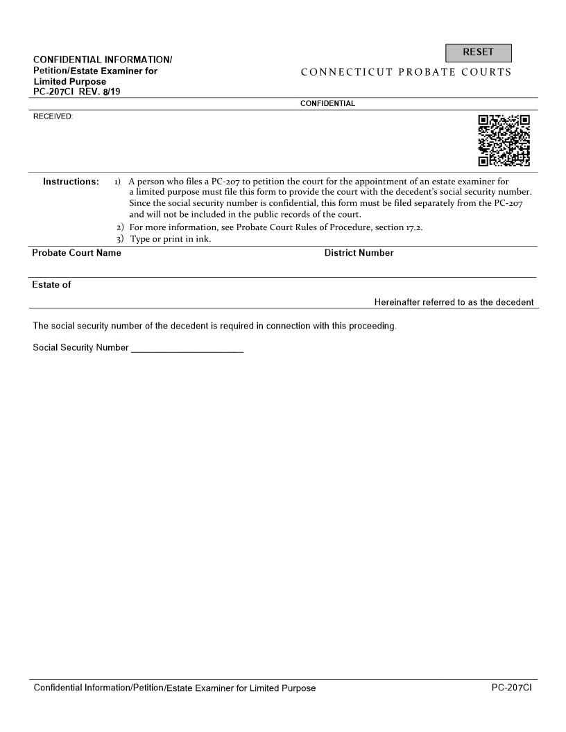 Petition Estate Examiner For Limited Purpose {PC-207CI} | Pdf Fpdf Docx | Connecticut