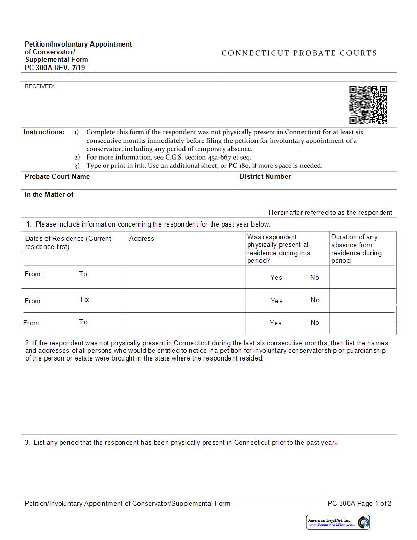 Petition For Appointment Of Conservator {PC-300A} | Pdf Fpdf Docx | Connecticut