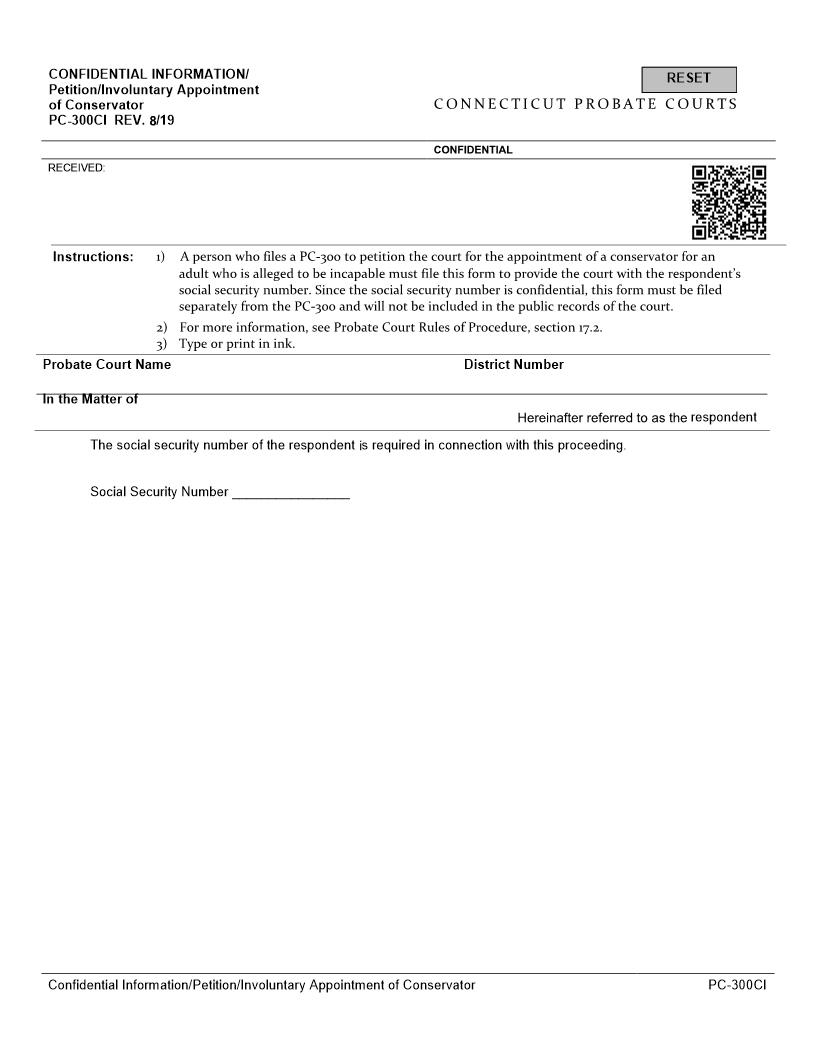 Petition For Appointment Of Conservator {PC-300CI} | Pdf Fpdf Docx | Connecticut