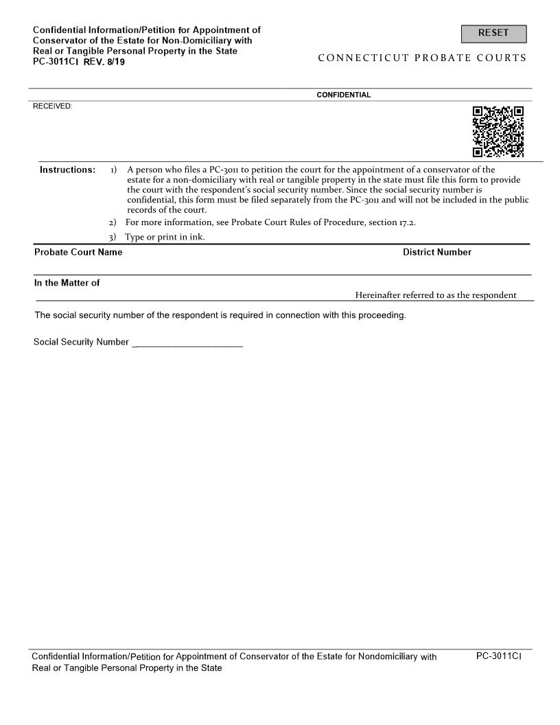 Petition For Appointment Of Conservator Of The Estate For Non Domiciliary {PC-3011CI} | Pdf Fpdf Docx | Connecticut