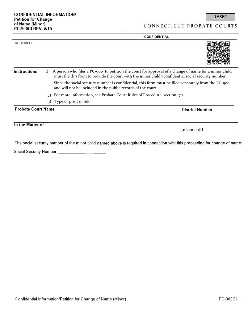 Petition For Change Of Name (Minor) {PC-900CI} | Pdf Fpdf Docx | Connecticut