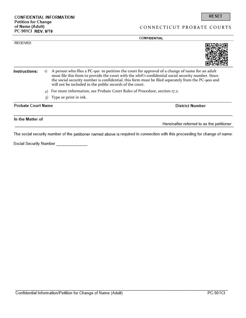 Petition For Change Of Name Adult {PC-901CI} | Pdf Fpdf Docx | Connecticut