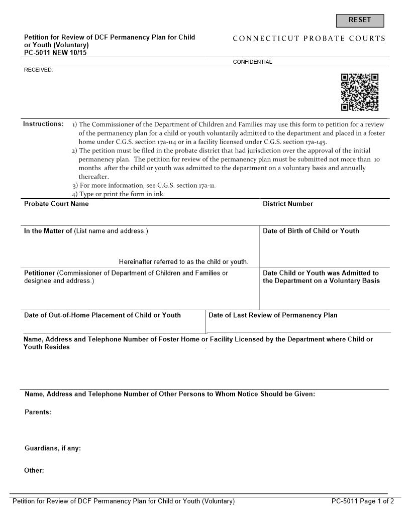 Petition For Review Of DCF Permanency Plan For Child {PC-5011} | Pdf Fpdf Doc Docx | Connecticut