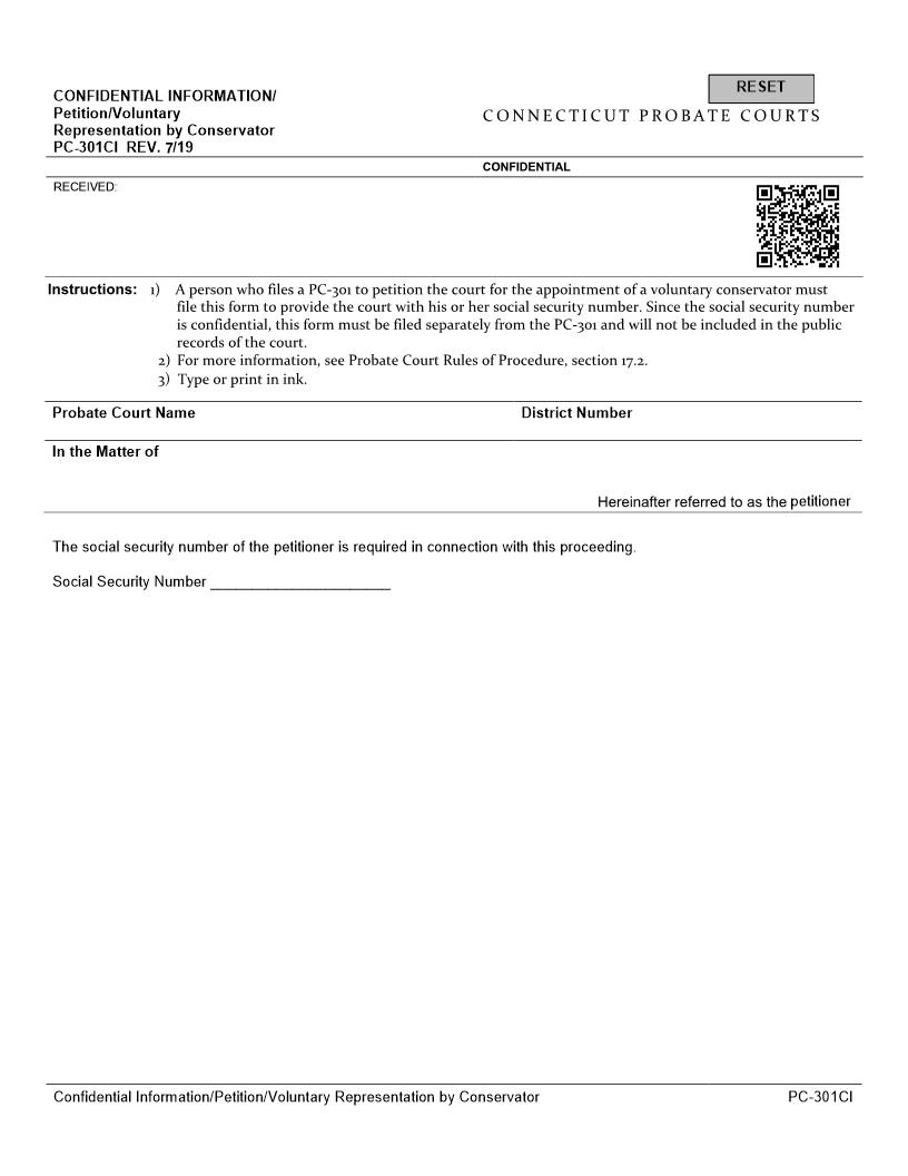 Petition For Voluntary Reprsentation By Conservator {PC-301CI} | Pdf Fpdf Docx | Connecticut